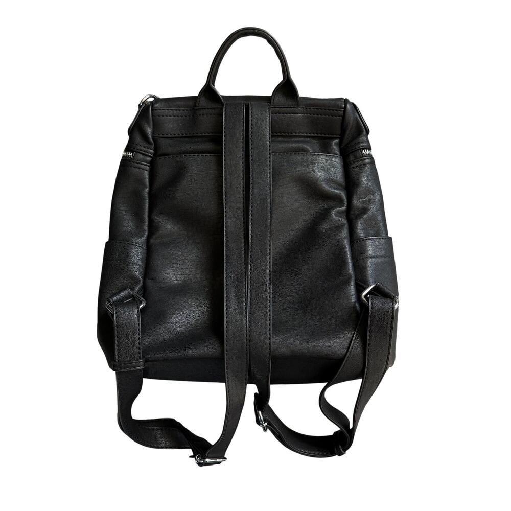 Mystique Black Faux Leather Convertible Backpack Purse with Front Zip Pockets - Picture 2 of 14